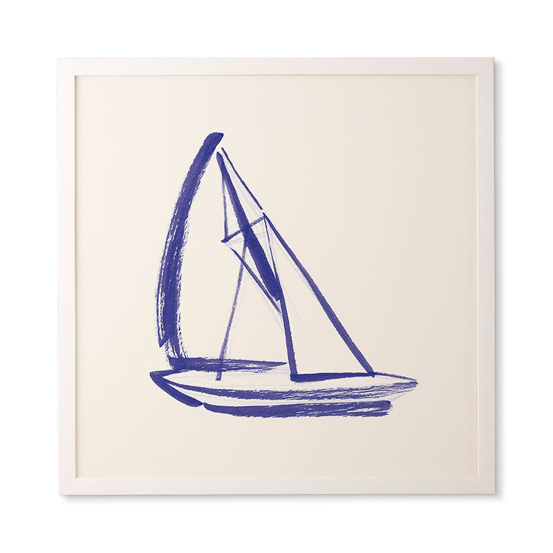 Intemporalis Sailboat Drawing Blue White Framed Wall Art