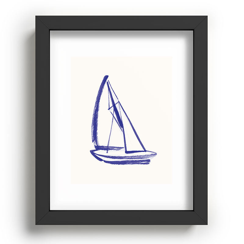 Intemporalis Sailboat Drawing Blue White Recessed Framing Rectangle