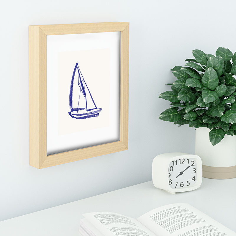 Intemporalis Sailboat Drawing Blue White Recessed Framing Rectangle