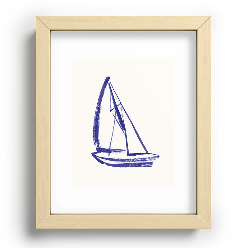 Intemporalis Sailboat Drawing Blue White Recessed Framing Rectangle