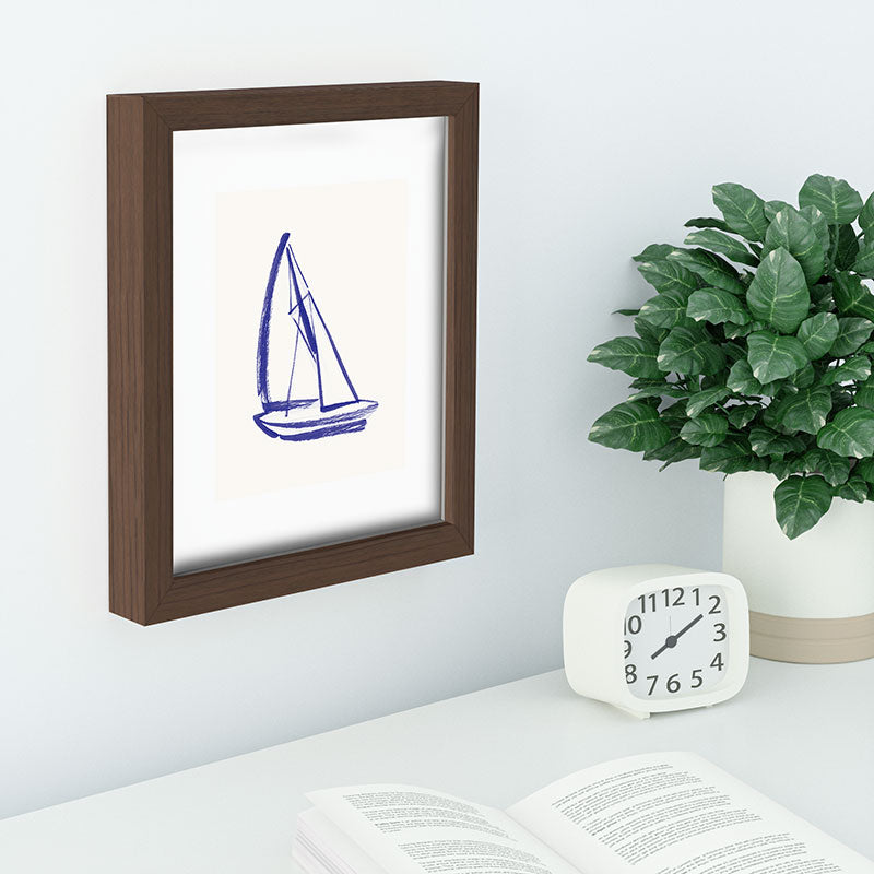 Intemporalis Sailboat Drawing Blue White Recessed Framing Rectangle