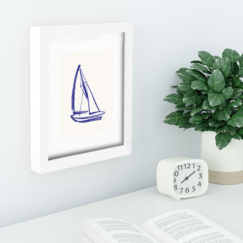 Intemporalis Sailboat Drawing Blue White Recessed Framing Rectangle
