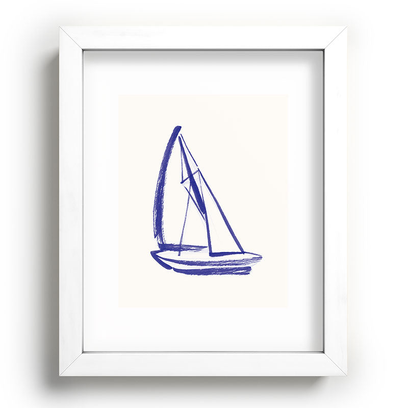 Intemporalis Sailboat Drawing Blue White Recessed Framing Rectangle