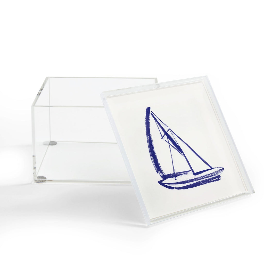Intemporalis Sailboat Drawing Blue White Acrylic Box