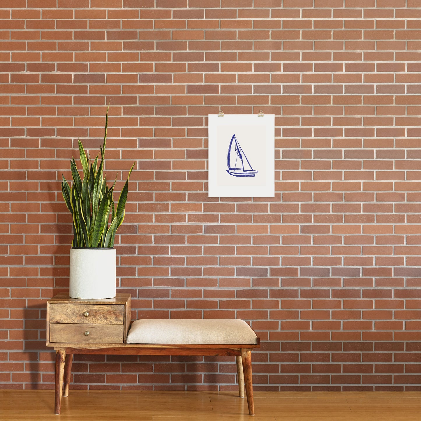 Intemporalis Sailboat Drawing Blue White Art Print