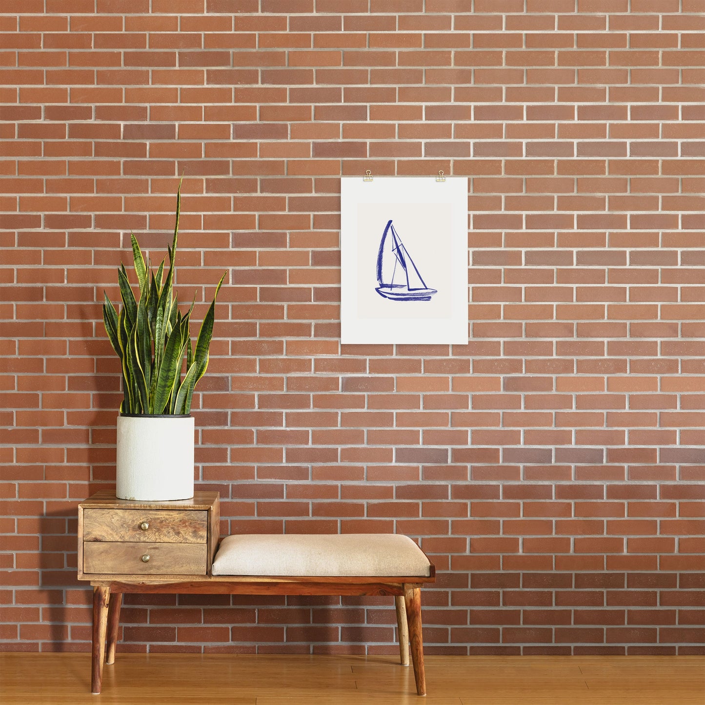 Intemporalis Sailboat Drawing Blue White Art Print