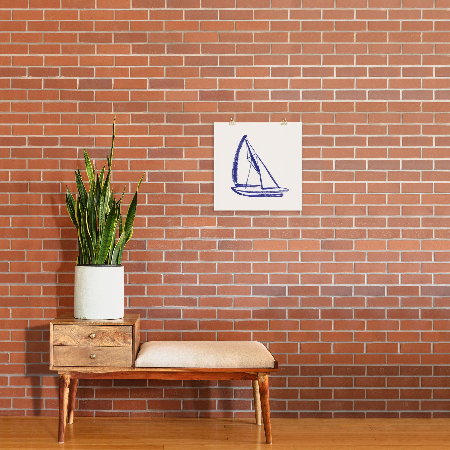 Intemporalis Sailboat Drawing Blue White Art Print