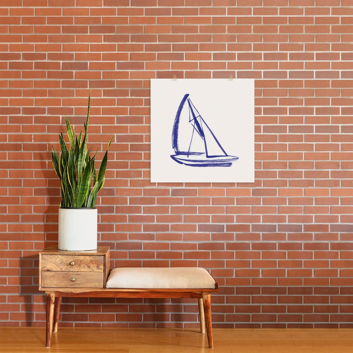 Intemporalis Sailboat Drawing Blue White Art Print