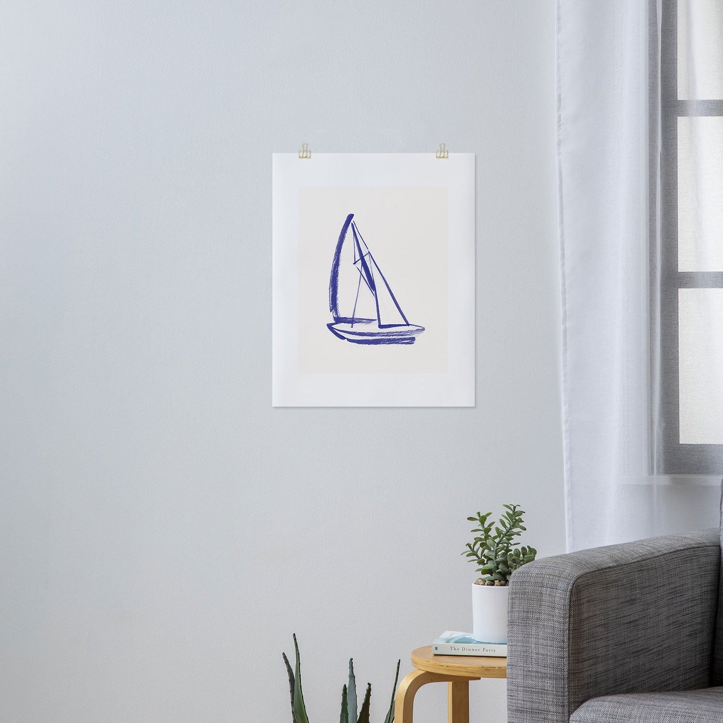 Intemporalis Sailboat Drawing Blue White Art Print