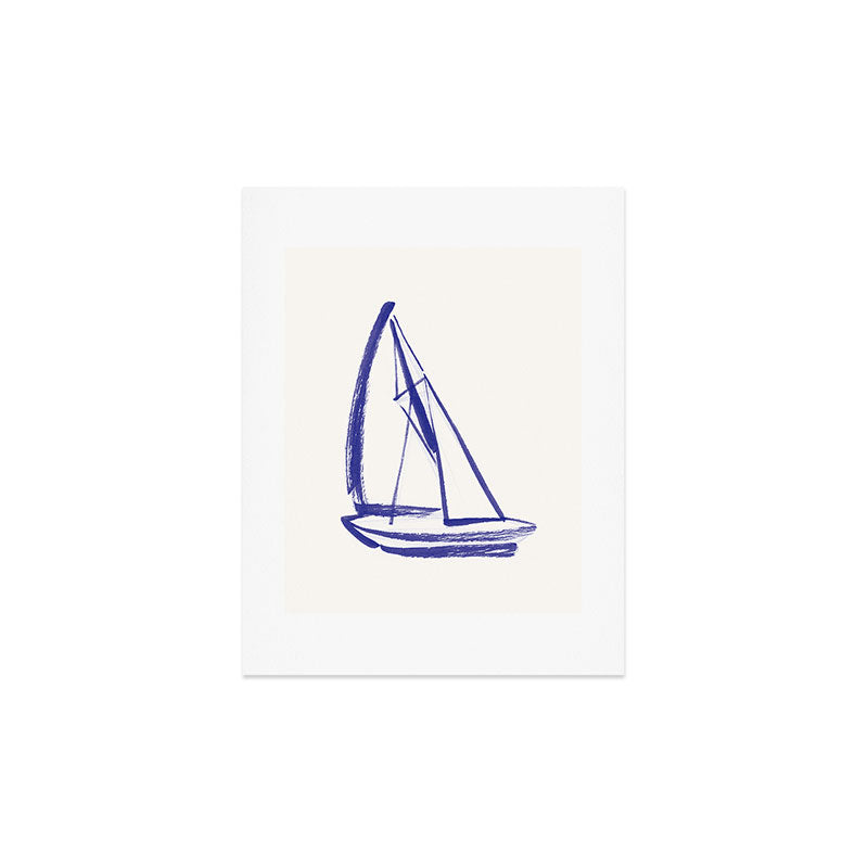 Intemporalis Sailboat Drawing Blue White Art Print