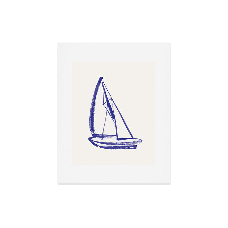 Intemporalis Sailboat Drawing Blue White Art Print