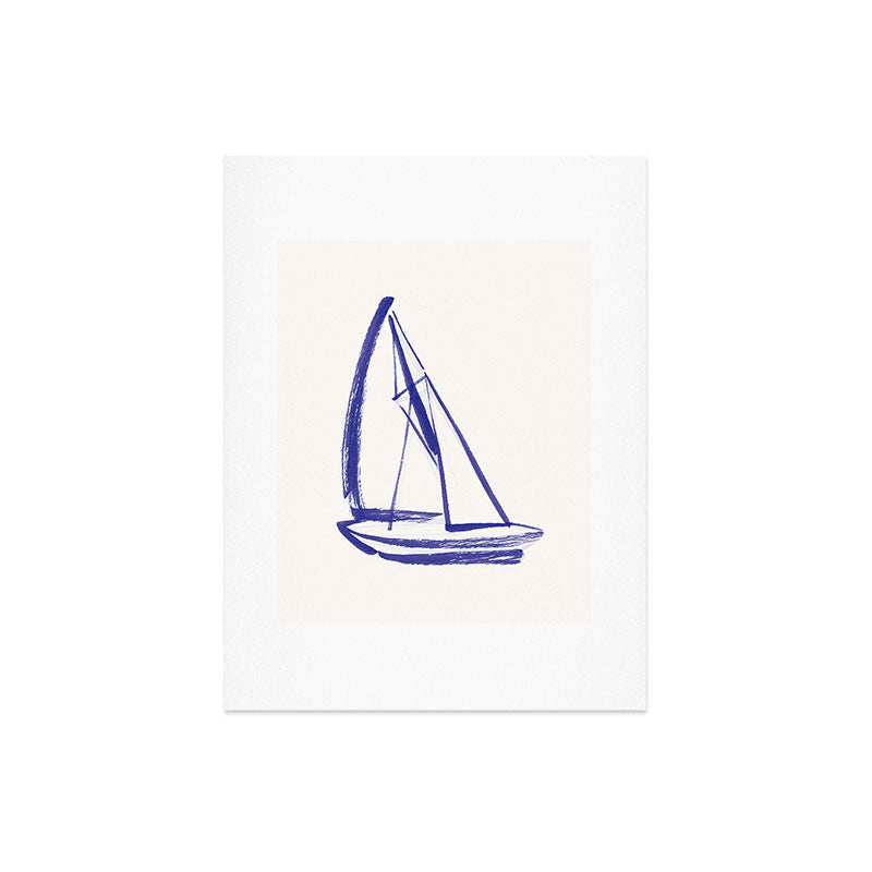 Intemporalis Sailboat Drawing Blue White Art Print