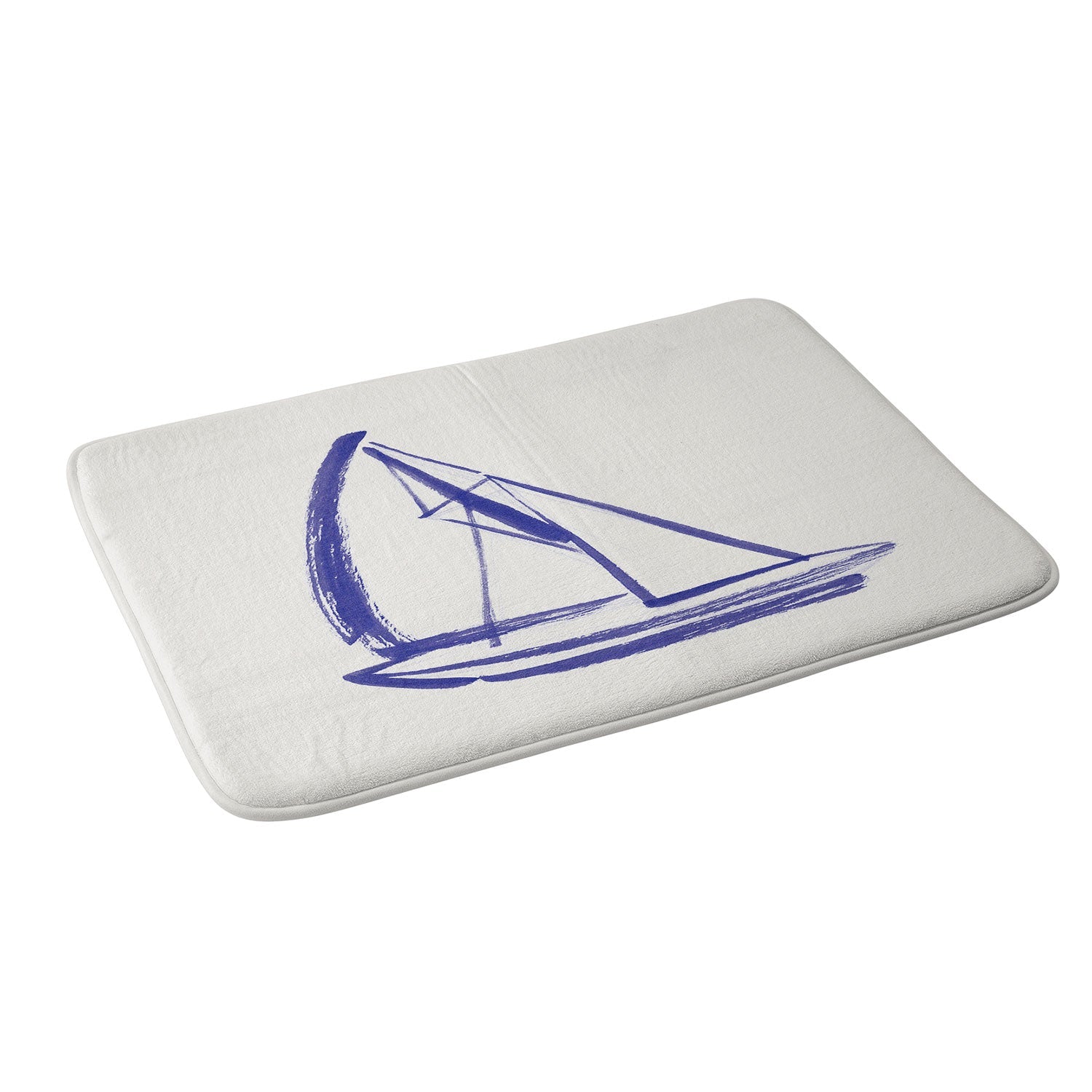 Intemporalis Sailboat Drawing Blue White Memory Foam Bath Mat
