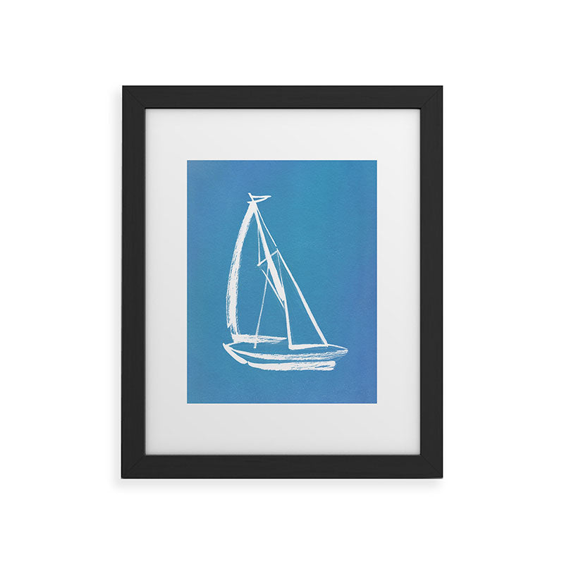 Intemporalis Sailboat Drawing Blue Framed Art Print