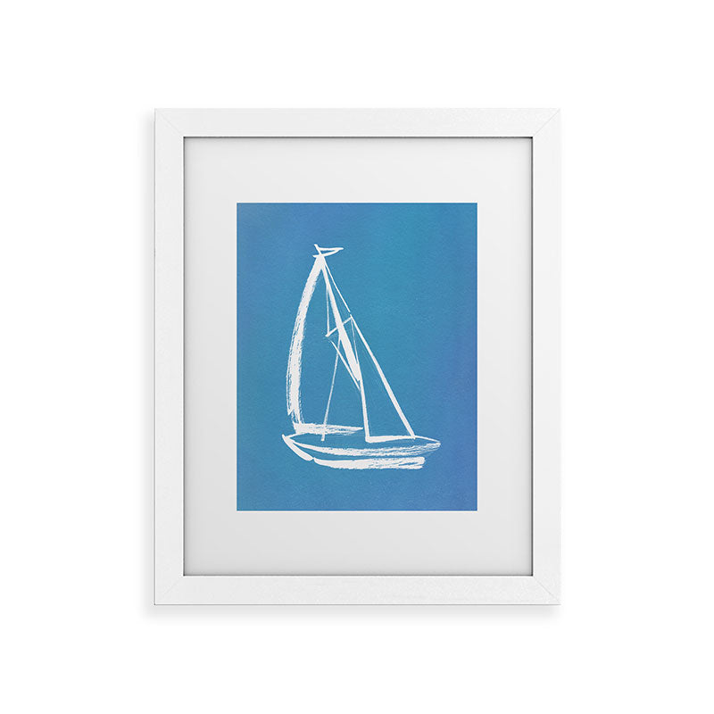 Intemporalis Sailboat Drawing Blue Framed Art Print