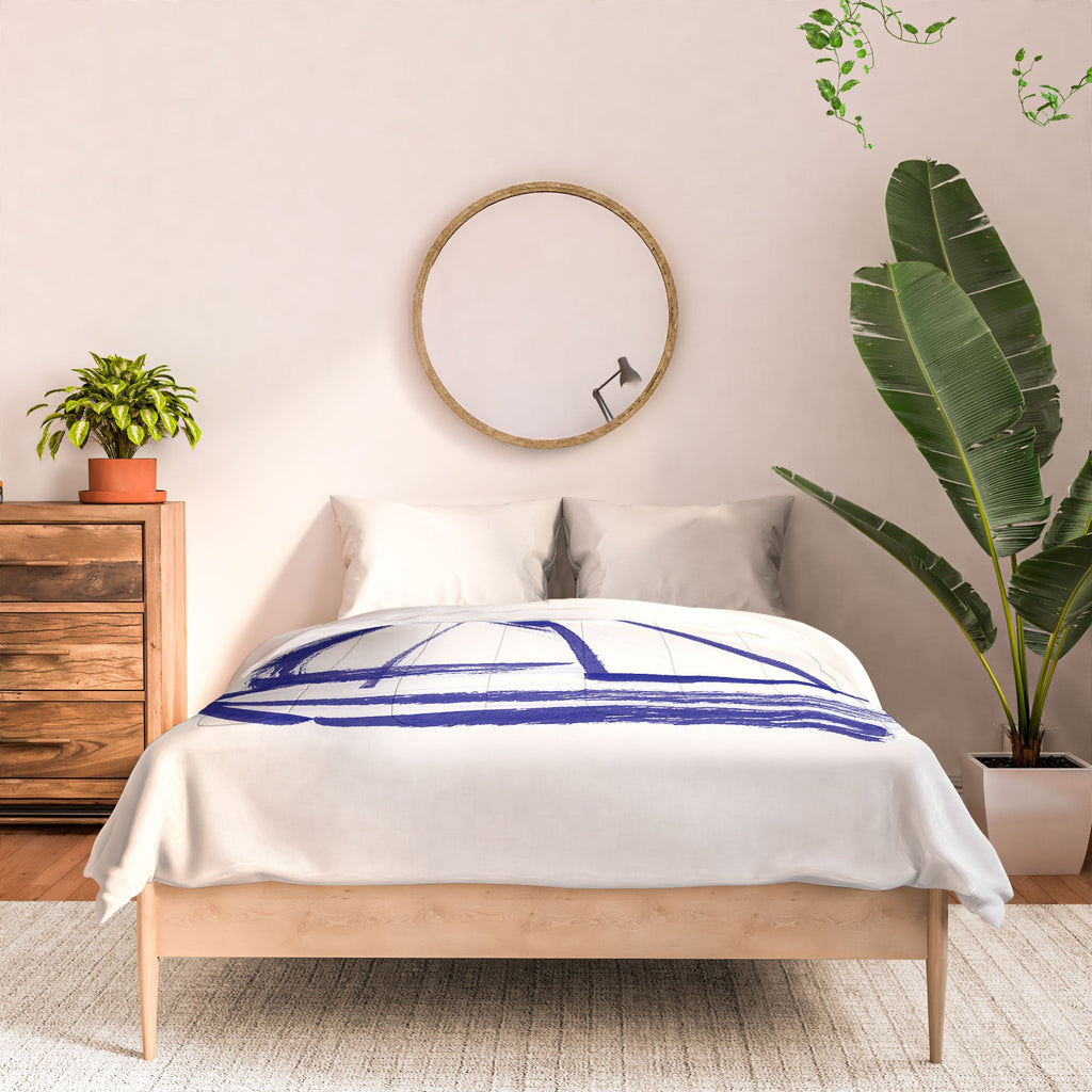 Intemporalis Sailboat Drawing Blue White Comforter