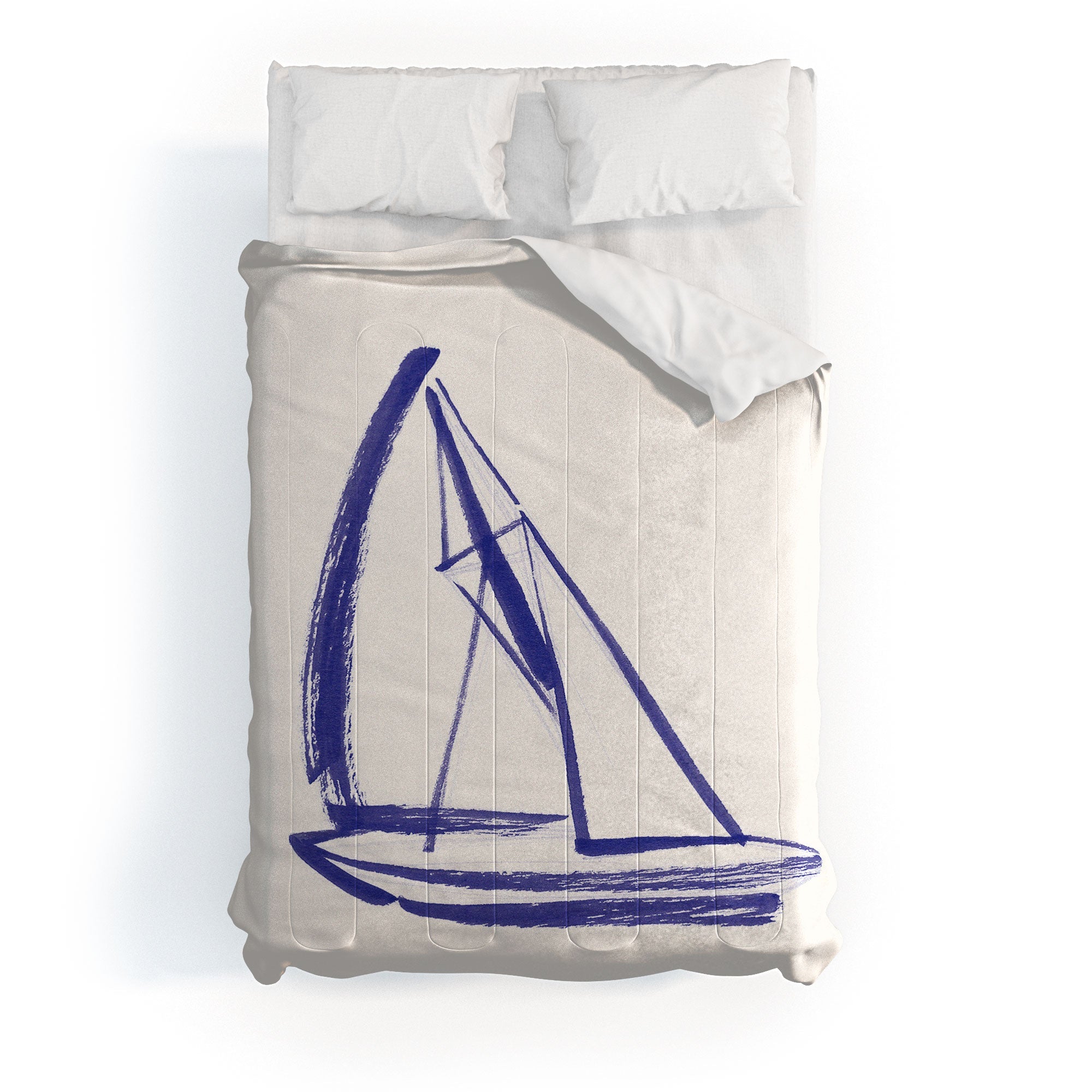 Intemporalis Sailboat Drawing Blue White Comforter