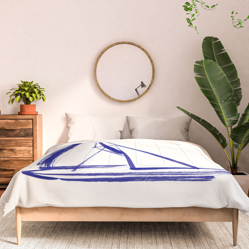 Intemporalis Sailboat Drawing Blue White Comforter