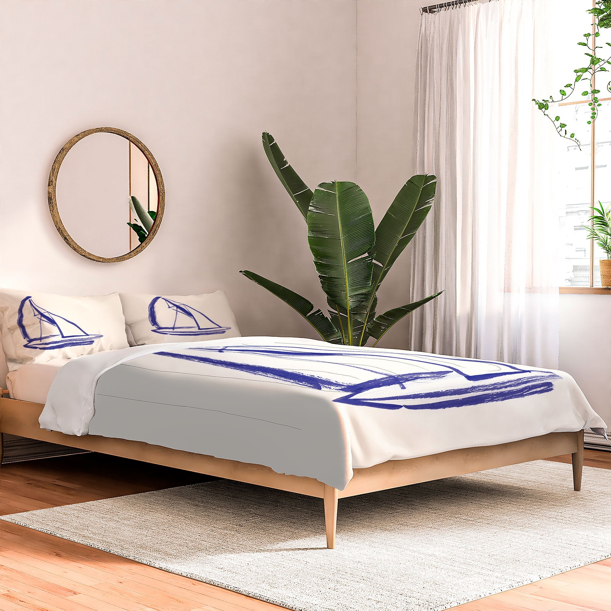 Intemporalis Sailboat Drawing Blue White Comforter