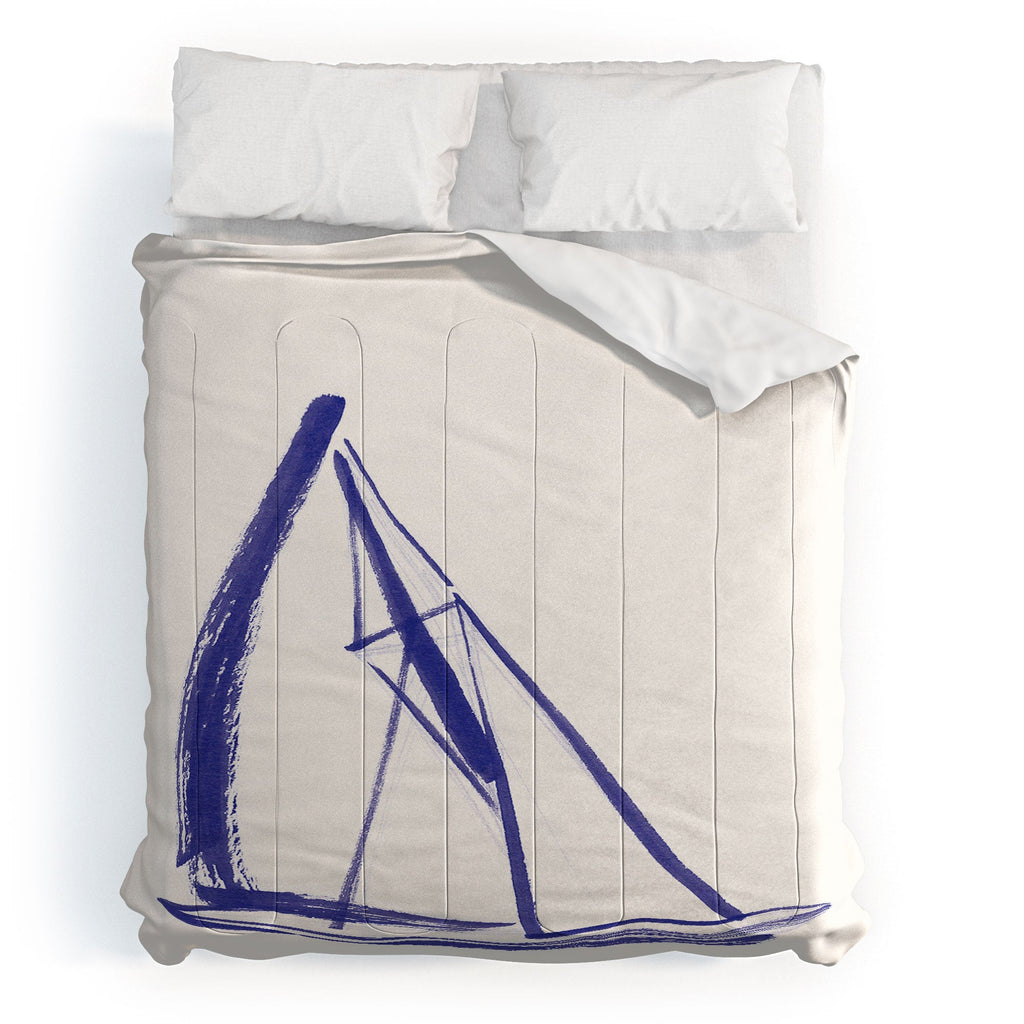 Intemporalis Sailboat Drawing Blue White Comforter