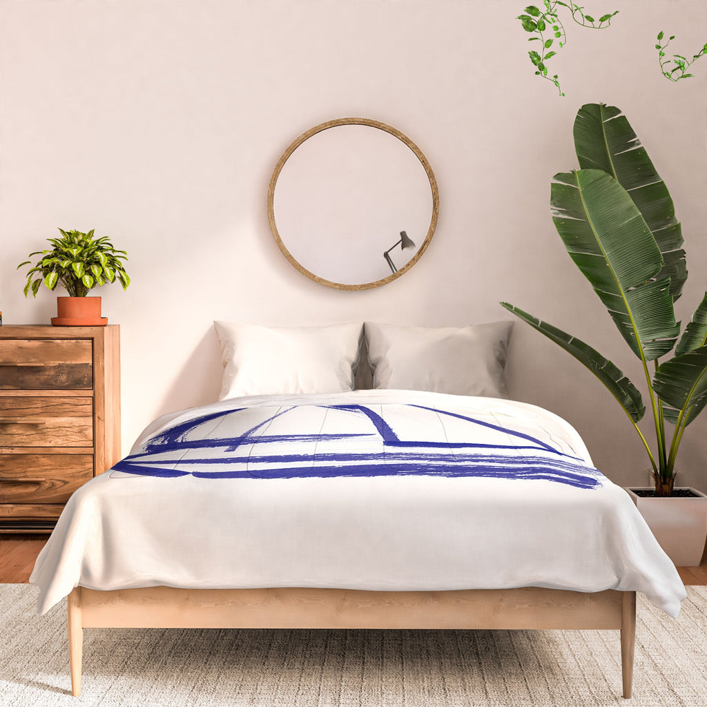 Intemporalis Sailboat Drawing Blue White Comforter