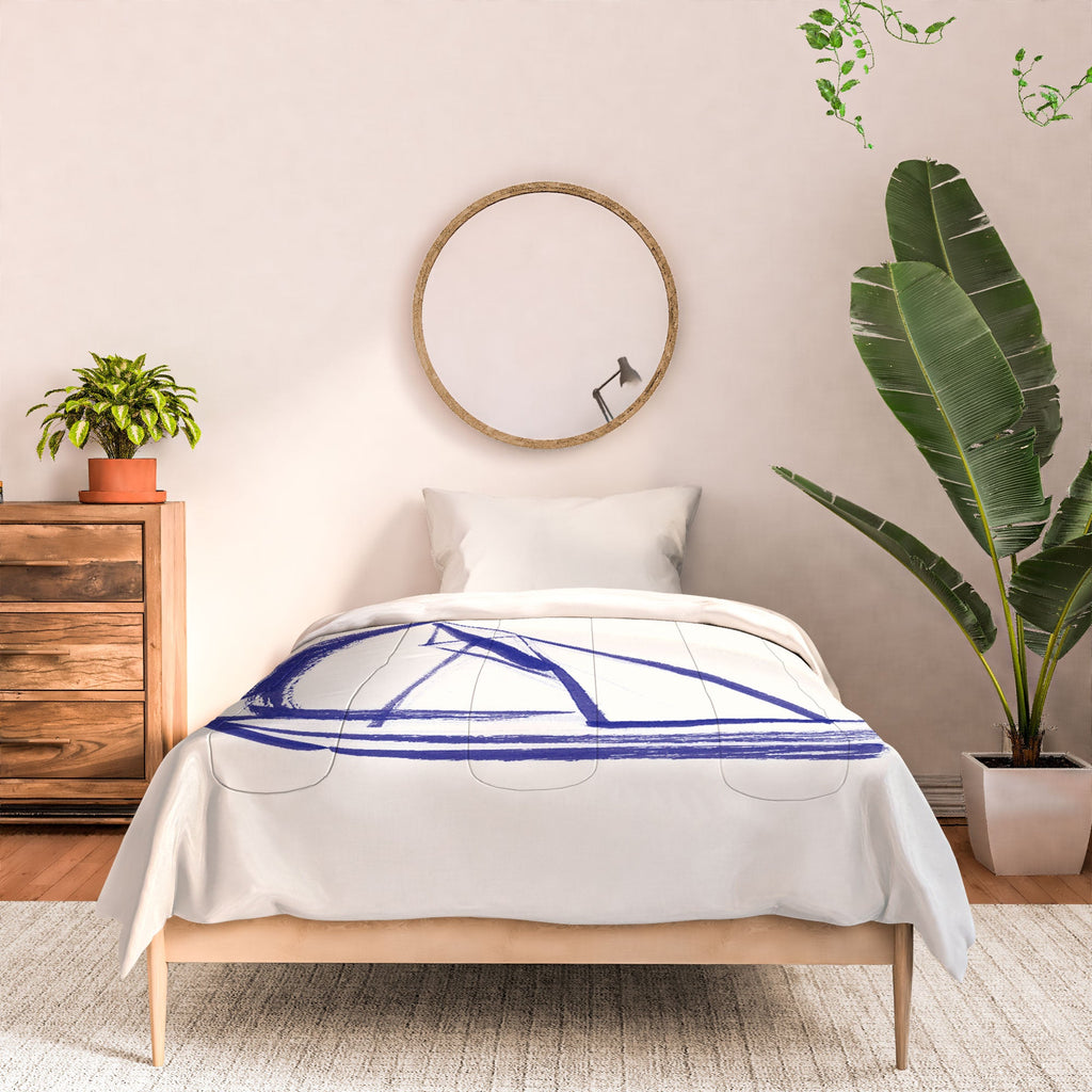Intemporalis Sailboat Drawing Blue White Comforter