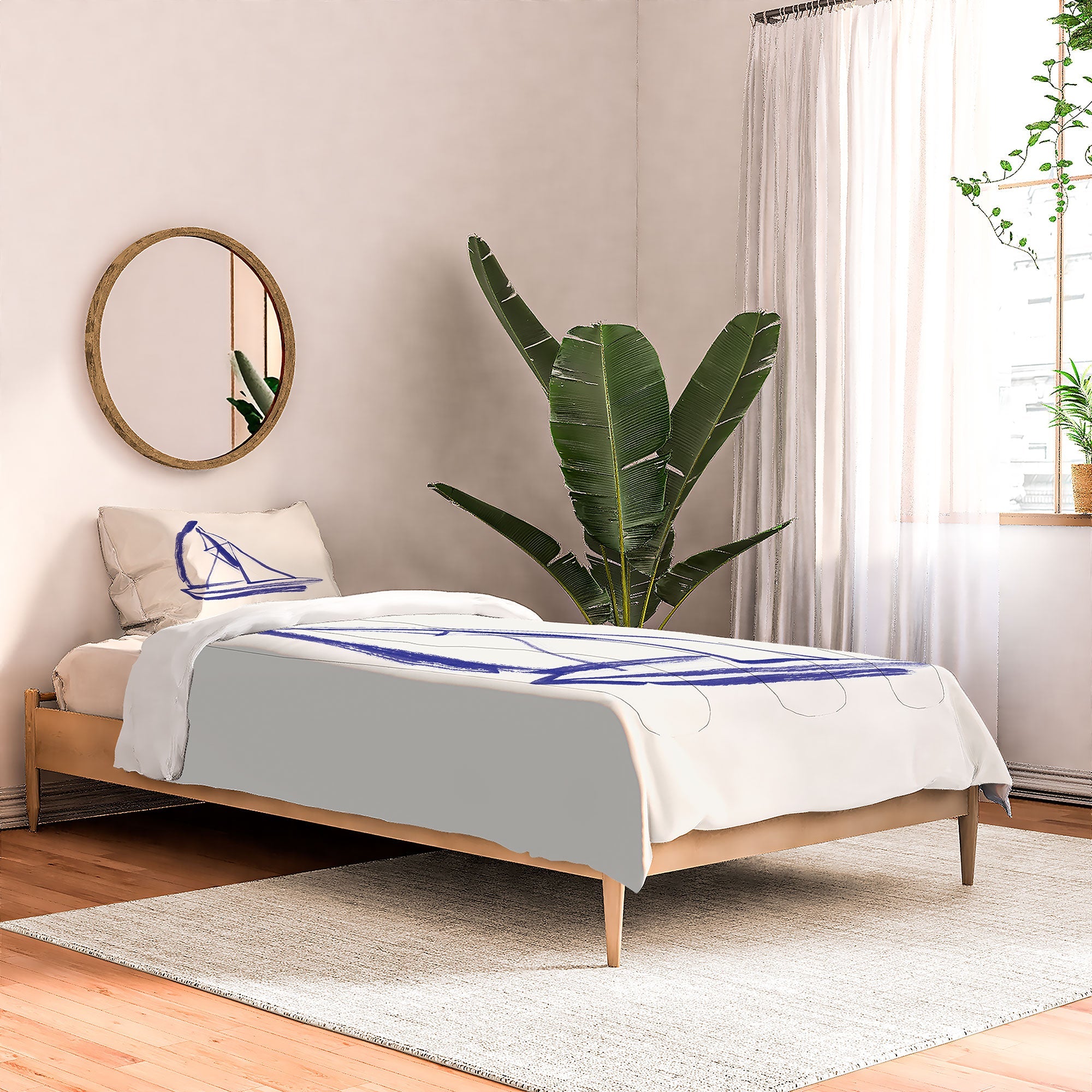 Intemporalis Sailboat Drawing Blue White Comforter