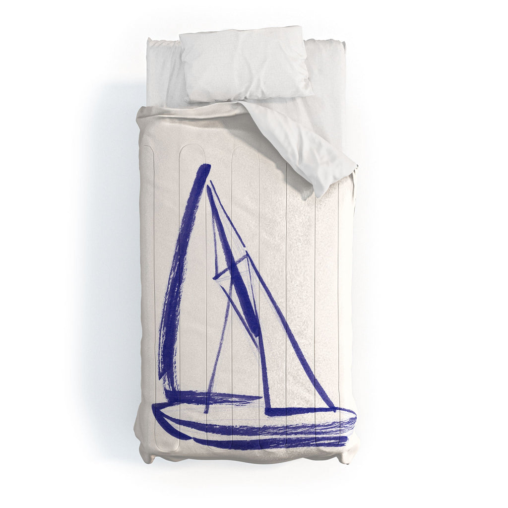 Intemporalis Sailboat Drawing Blue White Comforter