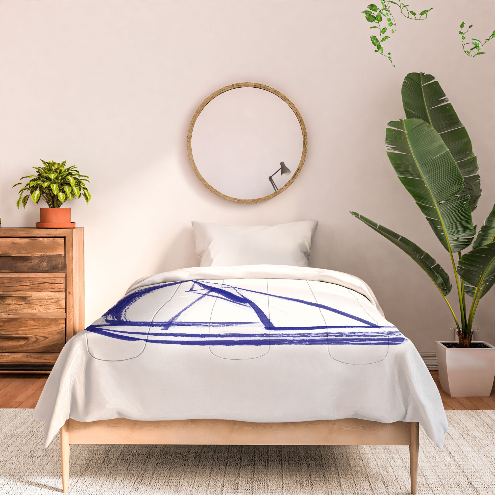Intemporalis Sailboat Drawing Blue White Comforter