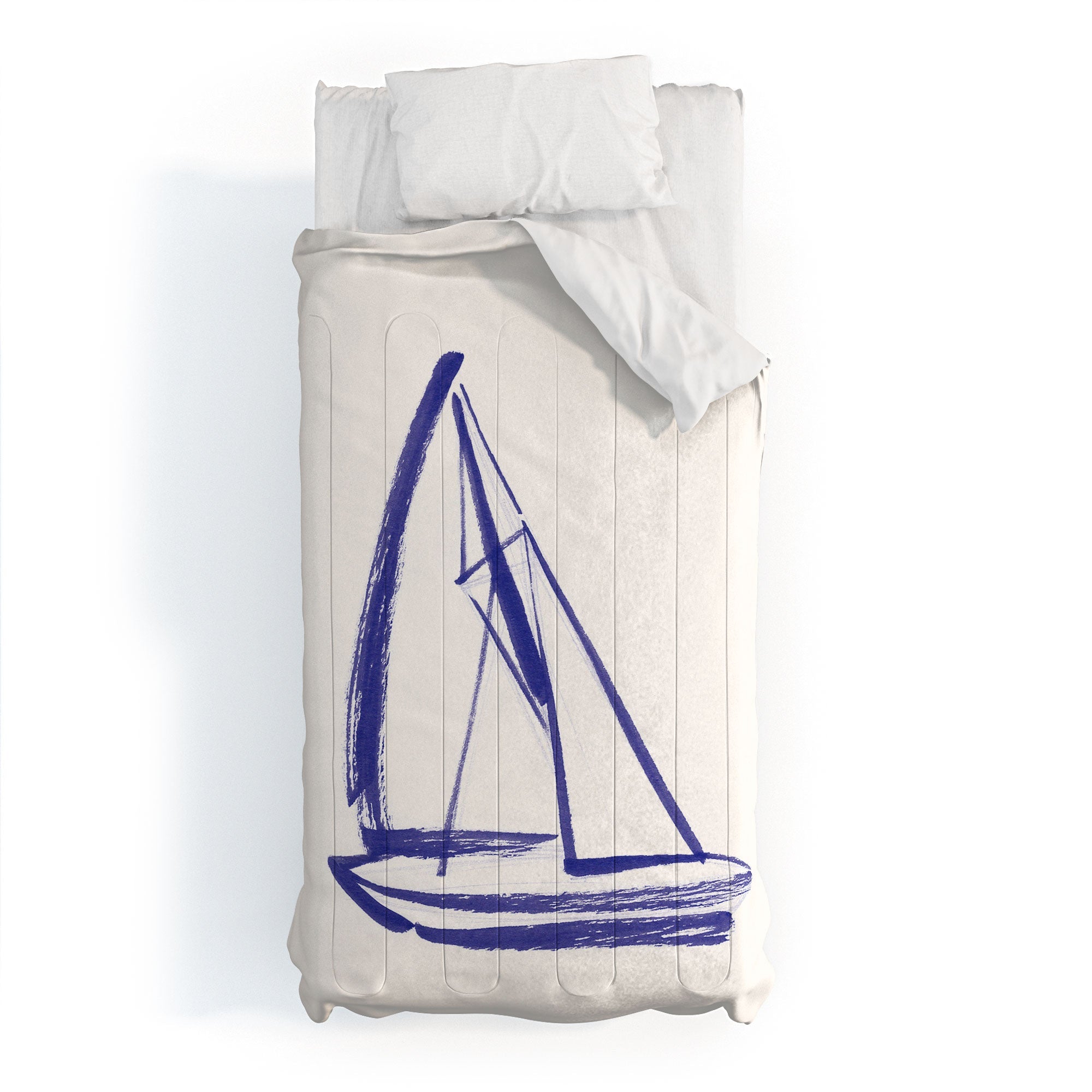 Intemporalis Sailboat Drawing Blue White Comforter