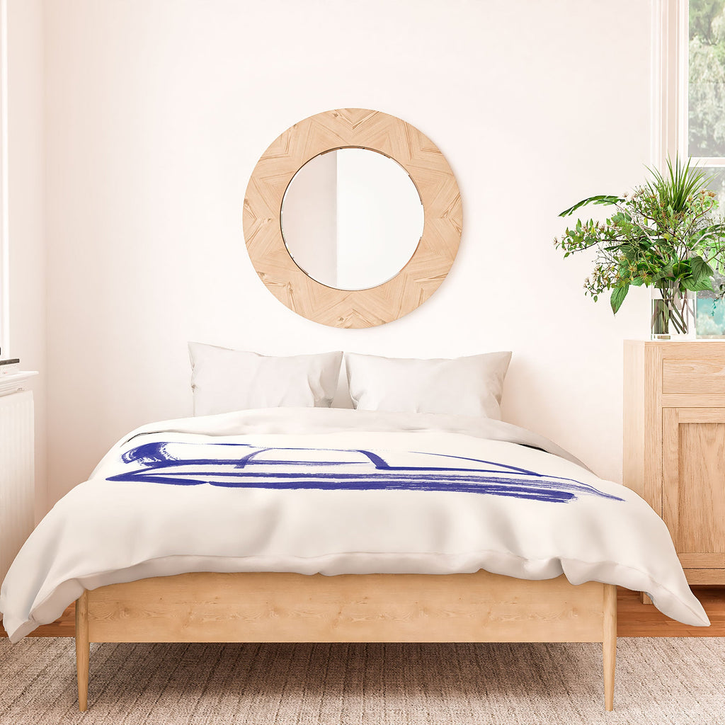 Intemporalis Sailboat Drawing Blue White Duvet Cover