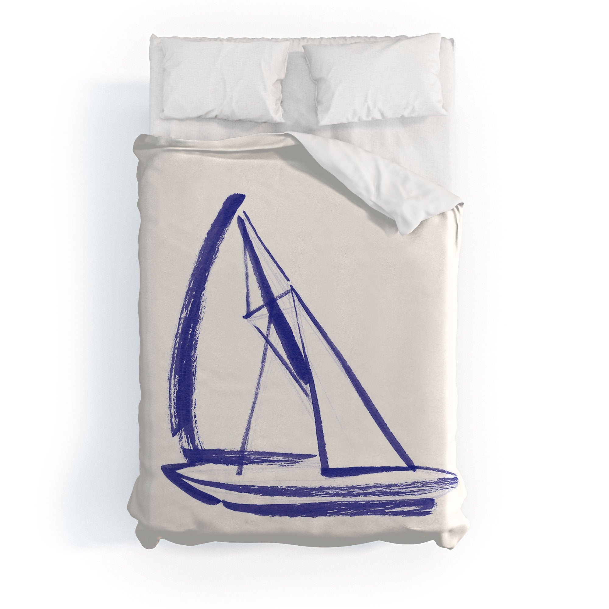 Intemporalis Sailboat Drawing Blue White Duvet Cover