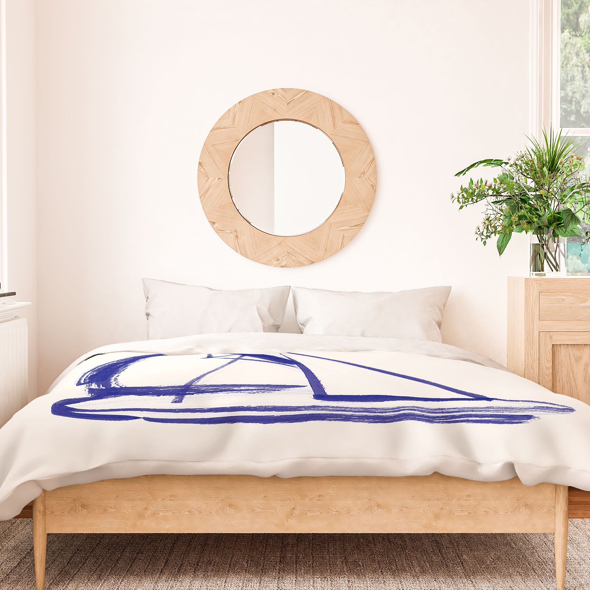 Intemporalis Sailboat Drawing Blue White Duvet Cover