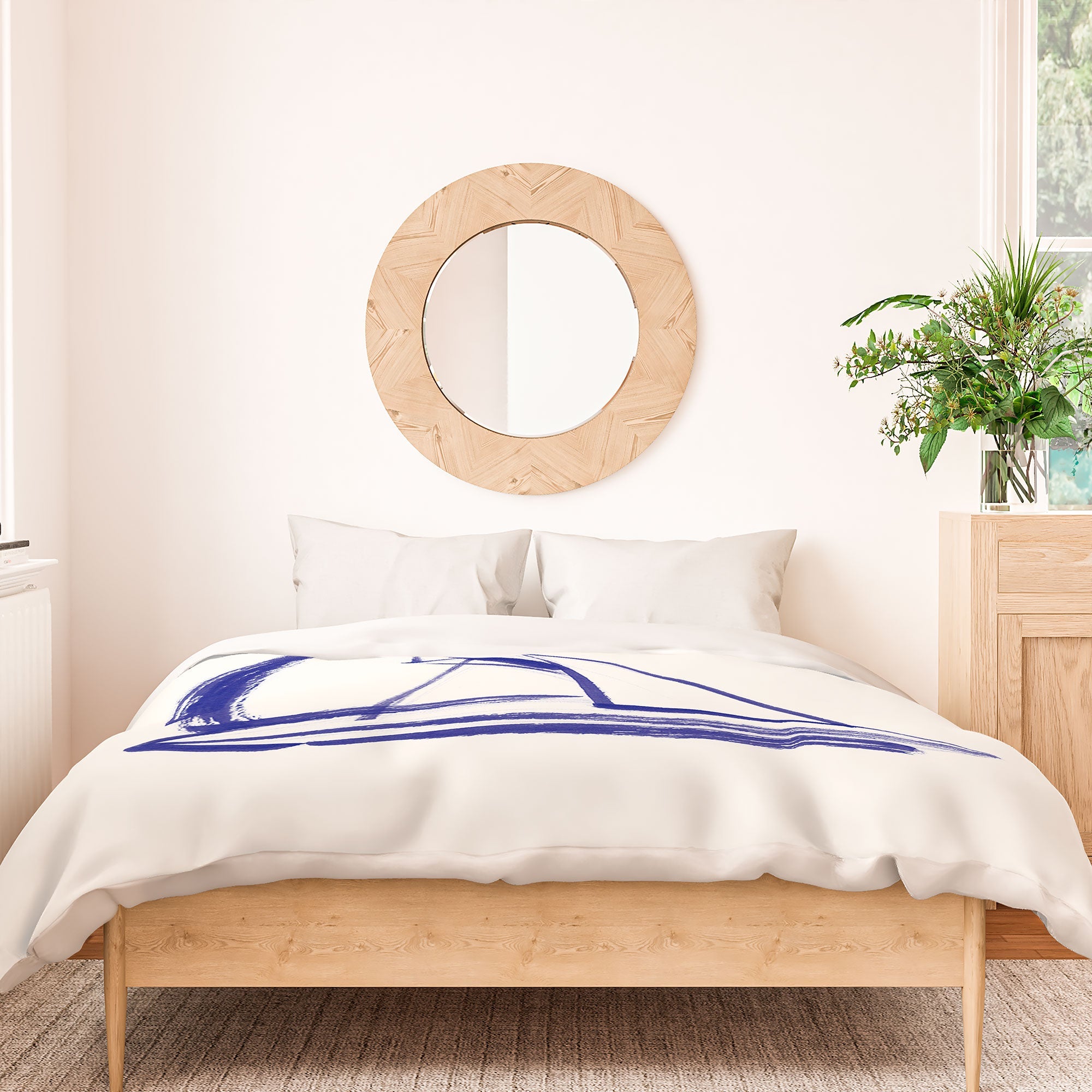 Intemporalis Sailboat Drawing Blue White Duvet Cover