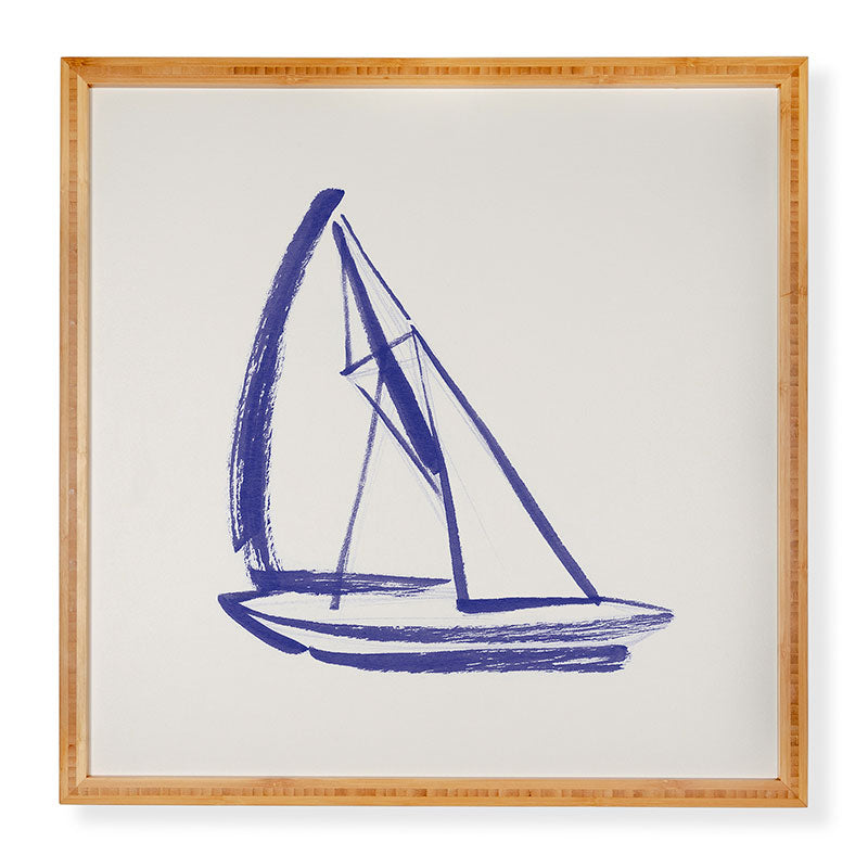 Intemporalis Sailboat Drawing Blue White Framed Wall Art
