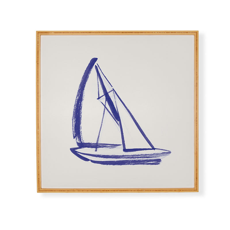 Intemporalis Sailboat Drawing Blue White Framed Wall Art