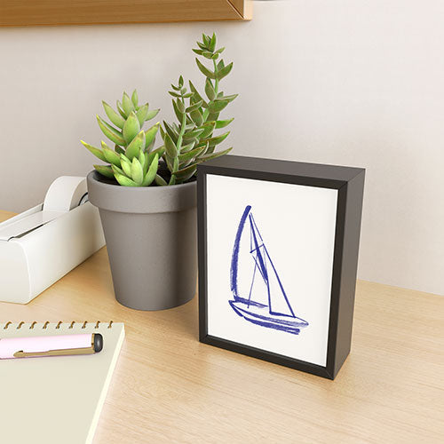 Intemporalis Sailboat Drawing Blue White Framed Mini Art Print