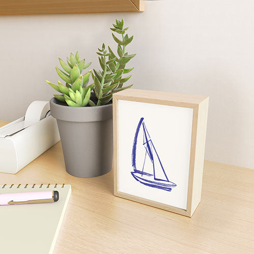 Intemporalis Sailboat Drawing Blue White Framed Mini Art Print