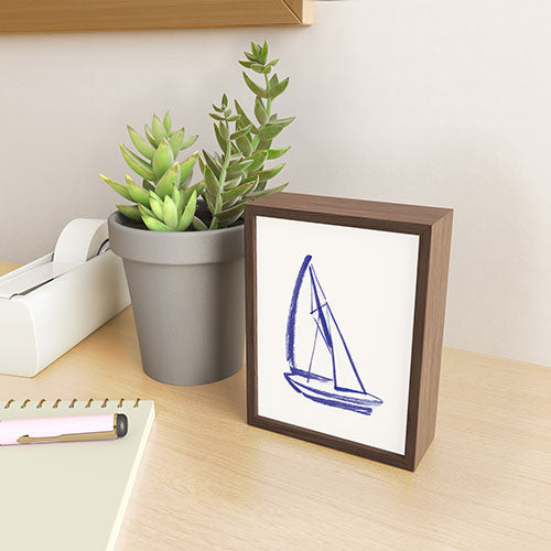 Intemporalis Sailboat Drawing Blue White Framed Mini Art Print