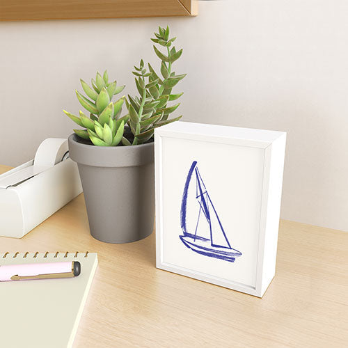 Intemporalis Sailboat Drawing Blue White Framed Mini Art Print