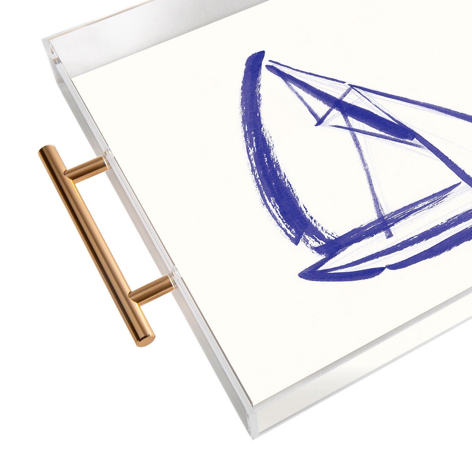 Intemporalis Sailboat Drawing Blue White Acrylic Tray