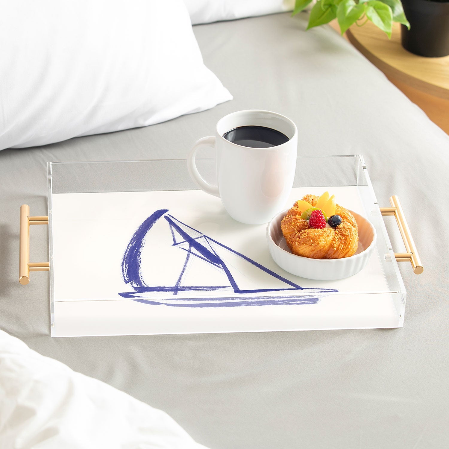 Intemporalis Sailboat Drawing Blue White Acrylic Tray