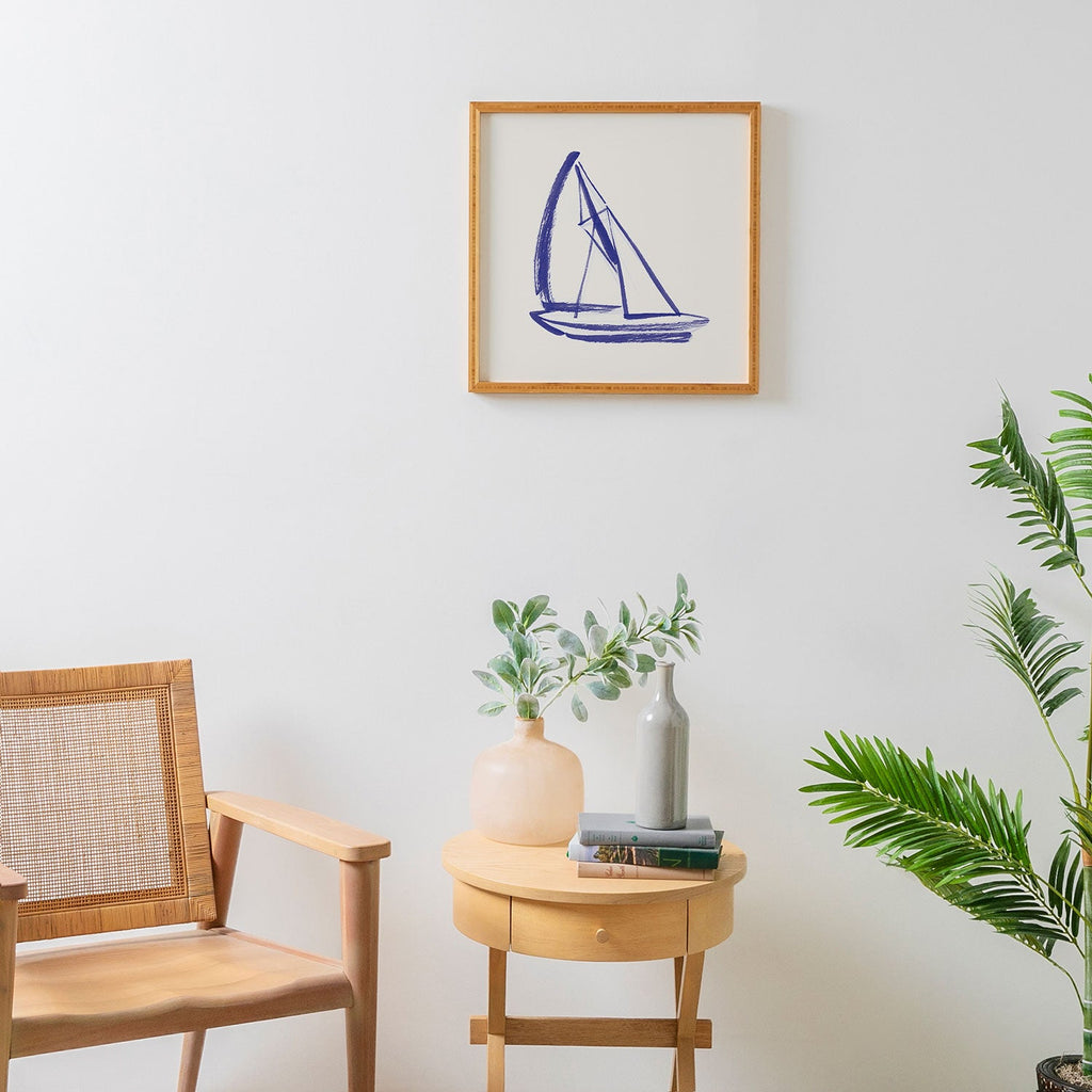 Intemporalis Sailboat Drawing Blue White Framed Wall Art
