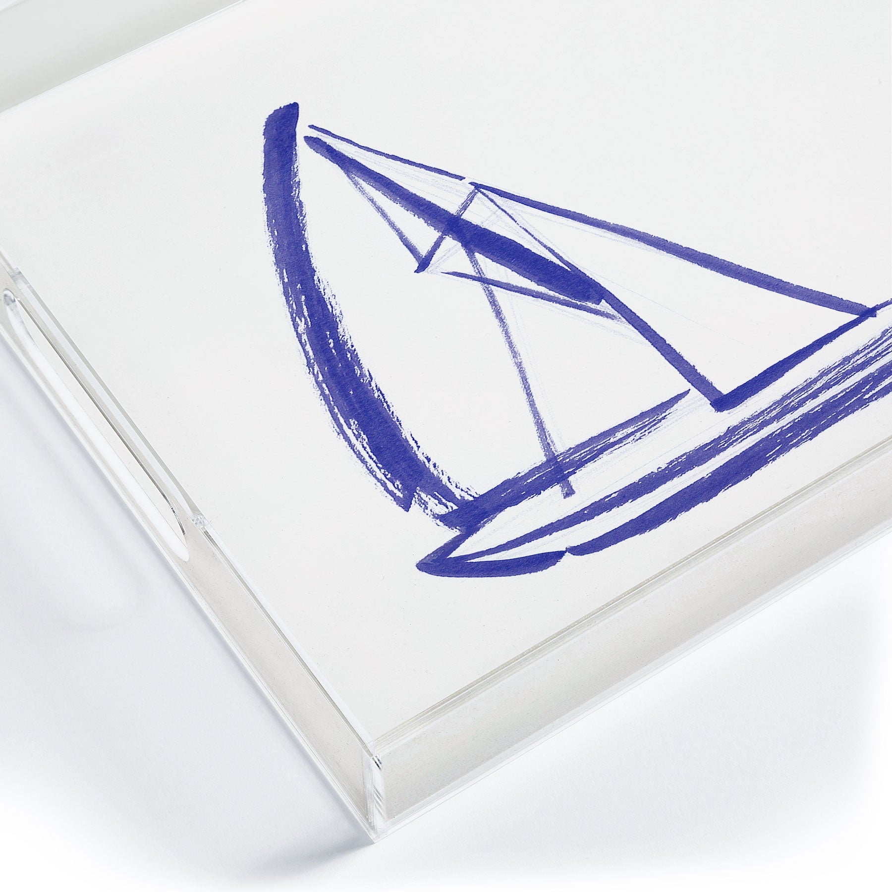 Intemporalis Sailboat Drawing Blue White Acrylic Tray