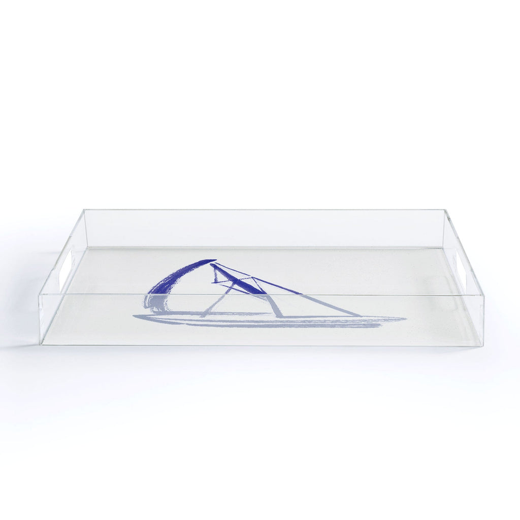 Intemporalis Sailboat Drawing Blue White Acrylic Tray