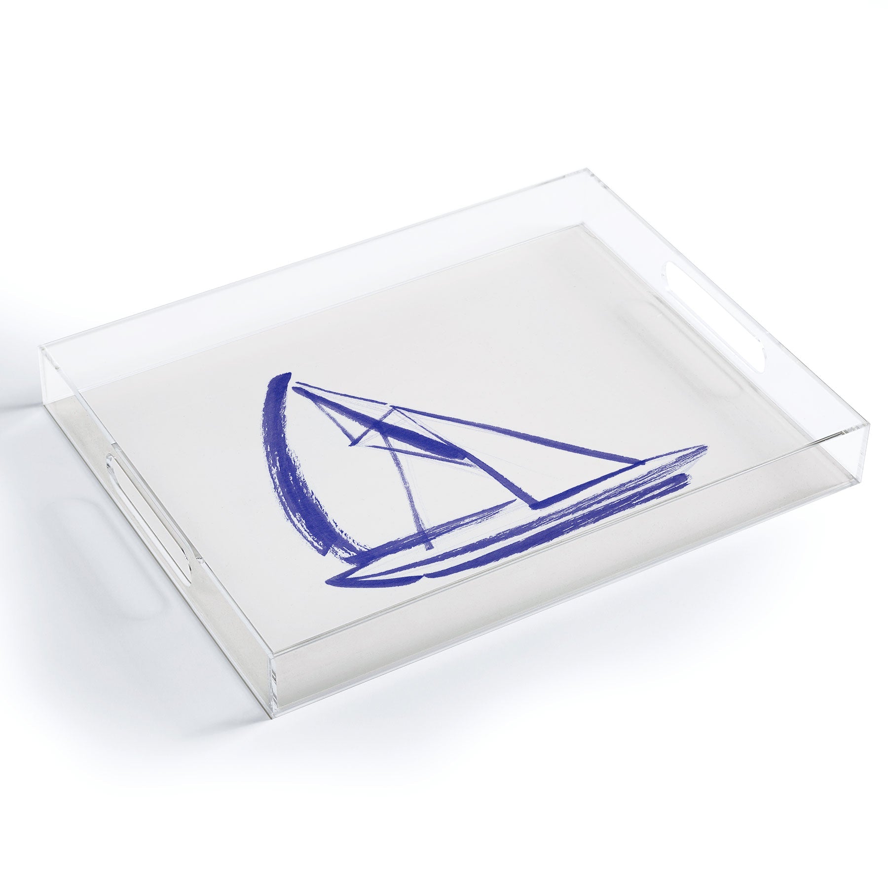 Intemporalis Sailboat Drawing Blue White Acrylic Tray