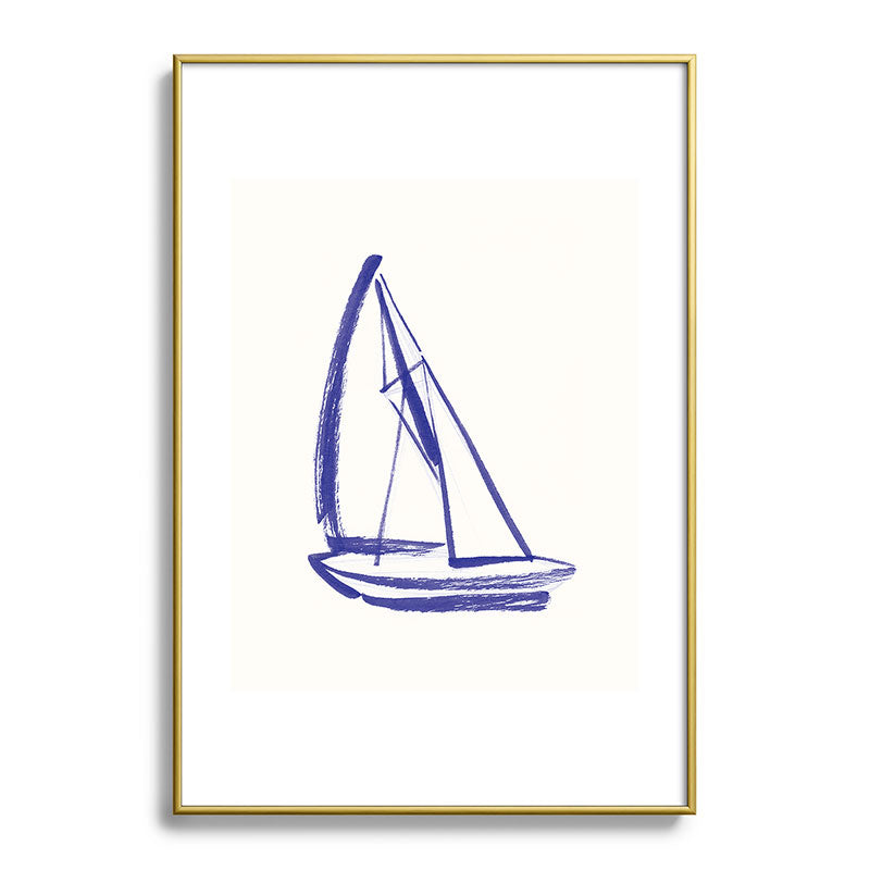 Intemporalis Sailboat Drawing Blue White Metal Framed Art Print