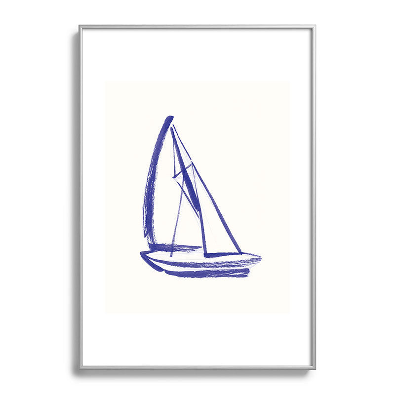 Intemporalis Sailboat Drawing Blue White Metal Framed Art Print