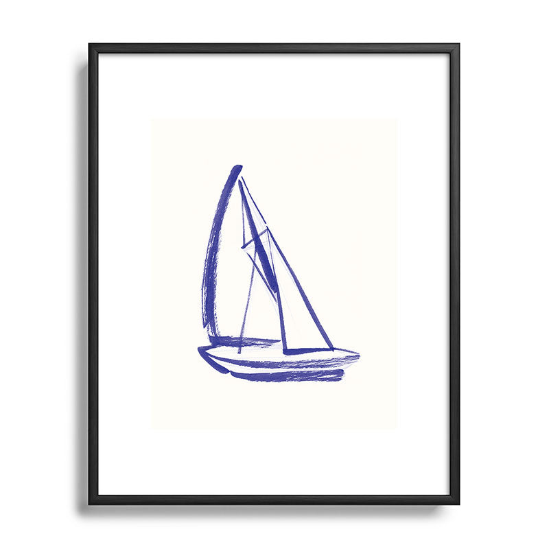 Intemporalis Sailboat Drawing Blue White Metal Framed Art Print