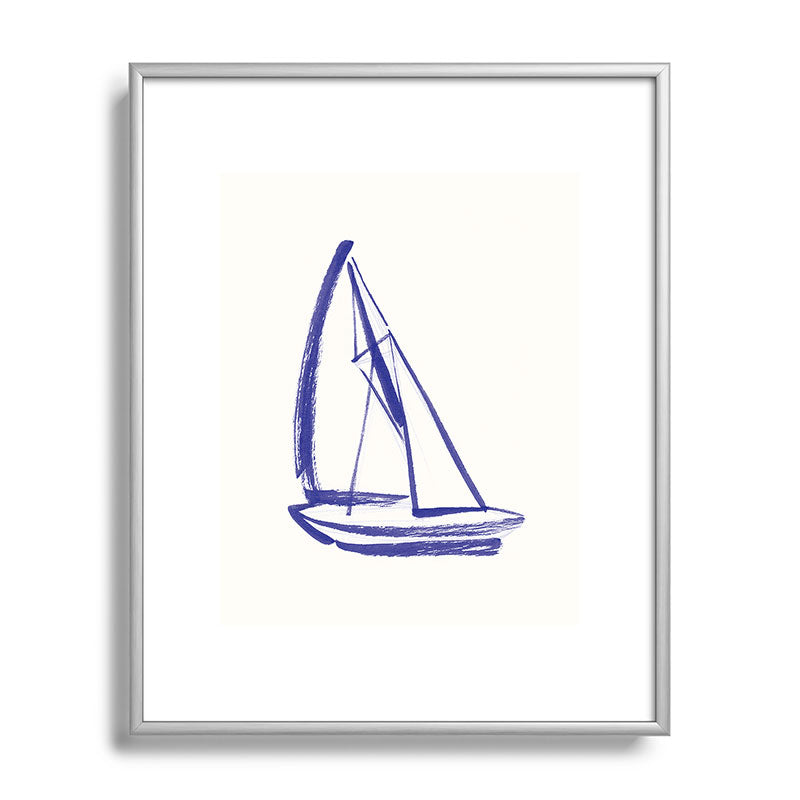 Intemporalis Sailboat Drawing Blue White Metal Framed Art Print